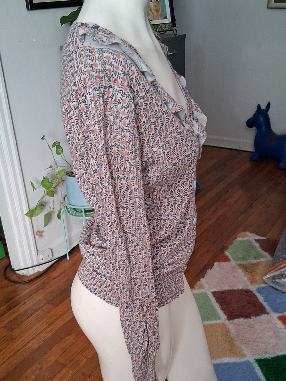 Moon Collection Pink Multi Floral Ruffle Button-Down Top - Picture 2 of 6
